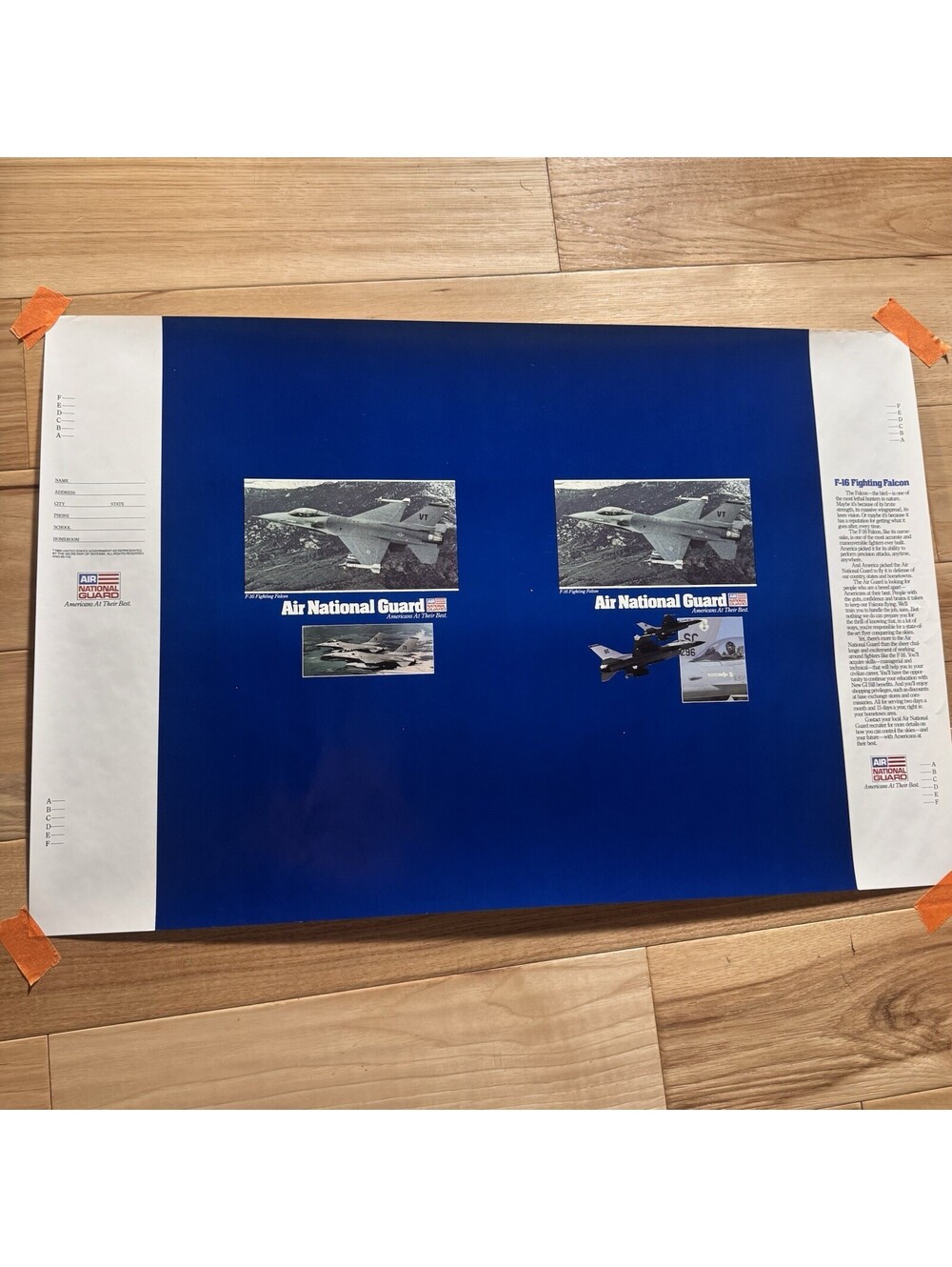 Vintage 1985 Air National Guard Recruiting Poster F 16 Fighting Falcon 26"x17"